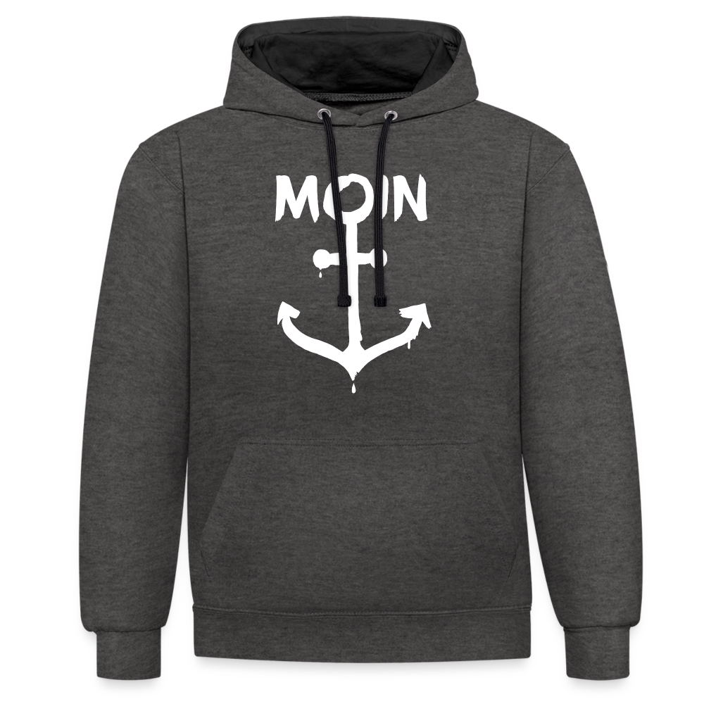 Unisex Kontrast-Hoodie - Moin Anker (weiss) - Anthrazit/Schwarz