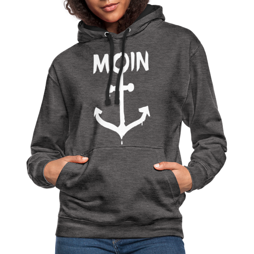 Unisex Kontrast-Hoodie - Moin Anker (weiss) - Anthrazit/Schwarz