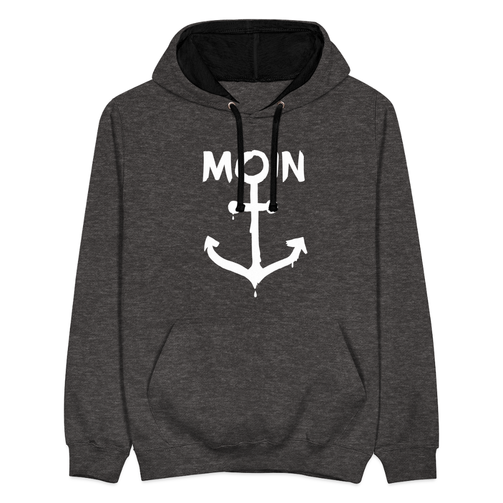 Unisex Kontrast-Hoodie - Moin Anker (weiss) - Anthrazit/Schwarz