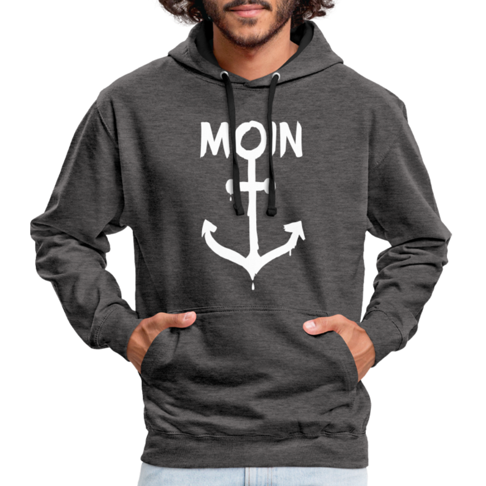 Unisex Kontrast-Hoodie - Moin Anker (weiss) - Anthrazit/Schwarz