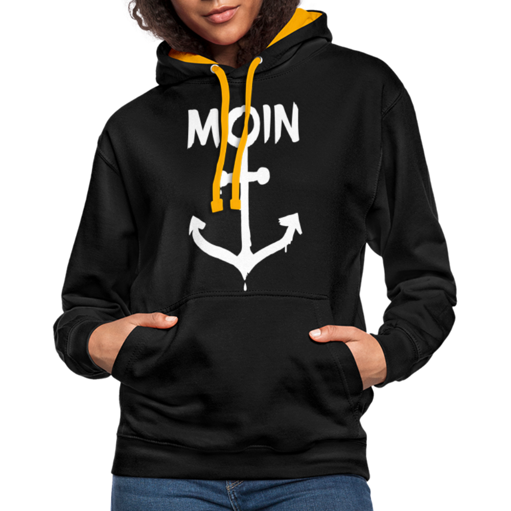 Unisex Kontrast-Hoodie - Moin Anker (weiss) - Schwarz/Gold