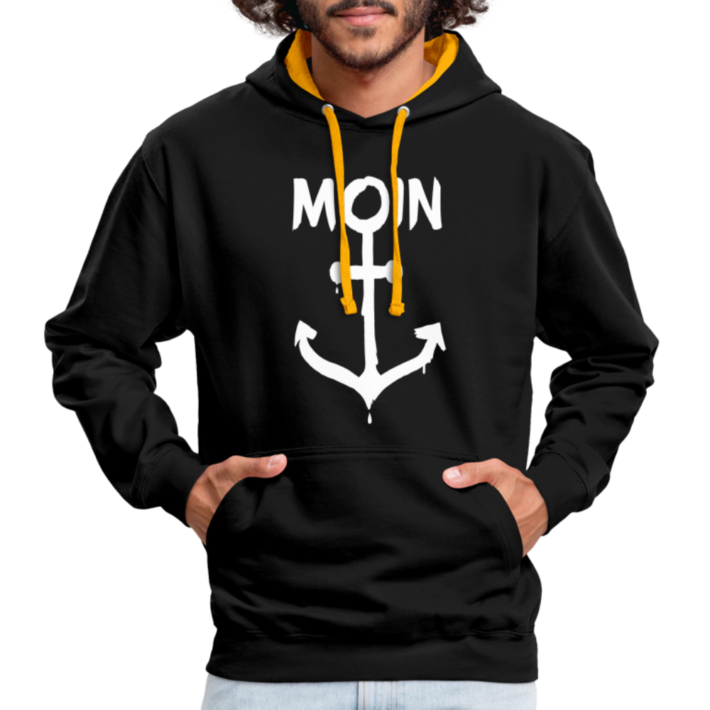 Unisex Kontrast-Hoodie - Moin Anker (weiss) - Schwarz/Gold