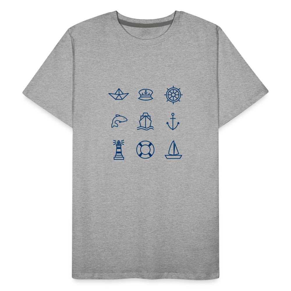 Männer Premium Bio T-Shirt - Nautik Doodles - Grau meliert