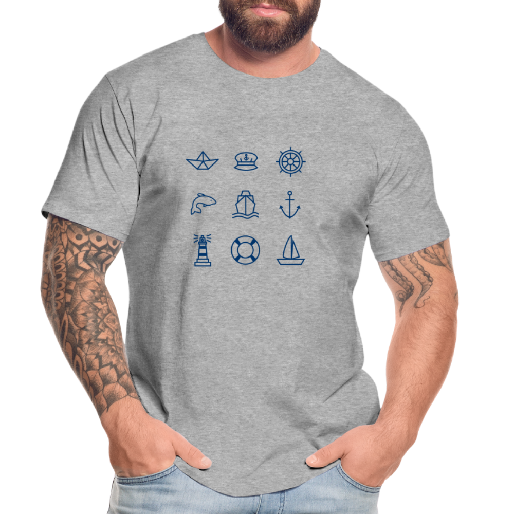 Männer Premium Bio T-Shirt - Nautik Doodles - Grau meliert