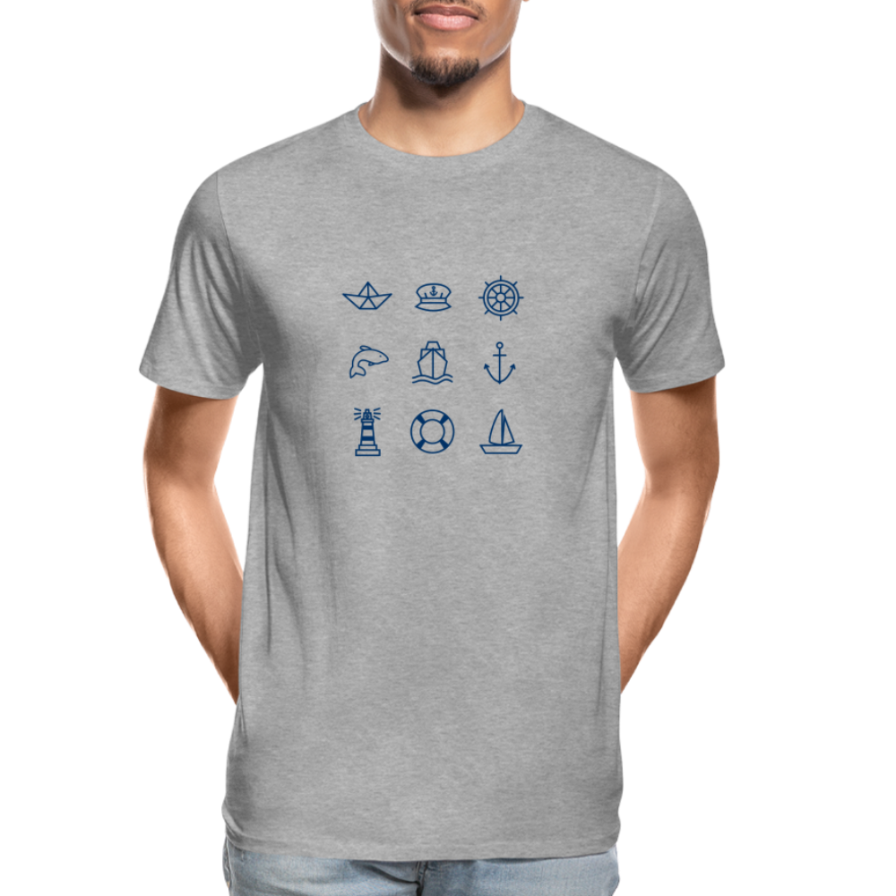 Männer Premium Bio T-Shirt - Nautik Doodles - Grau meliert