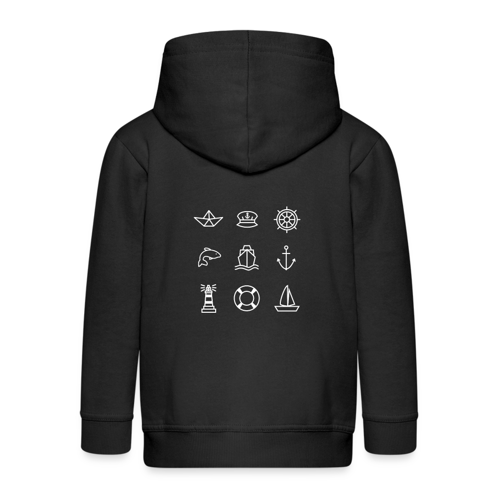 Kinder Premium Kapuzenjacke - Nautik Doodles (weiss) - Schwarz