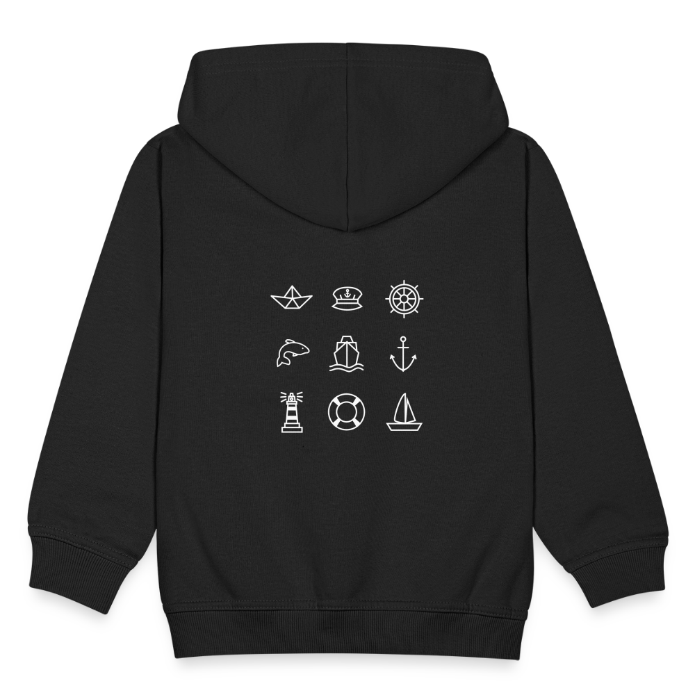Kinder Premium Kapuzenjacke - Nautik Doodles (weiss) - Schwarz