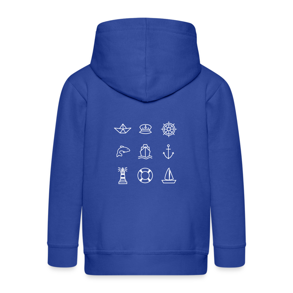 Kinder Premium Kapuzenjacke - Nautik Doodles (weiss) - Royalblau