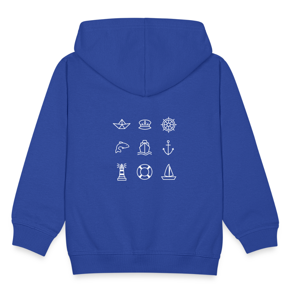 Kinder Premium Kapuzenjacke - Nautik Doodles (weiss) - Royalblau
