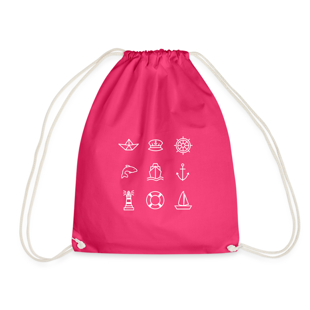 Turnbeutel - Nautik Doodles (weiss) - Fuchsia