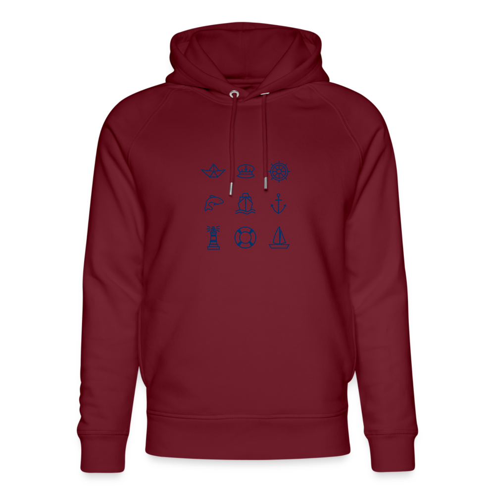 Unisex Bio-Hoodie - Nautik Doodles - Burgunderrot