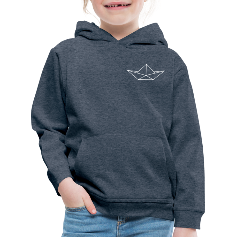 Kinder Premium Hoodie - Origami Boot (weiss) - Jeansblau
