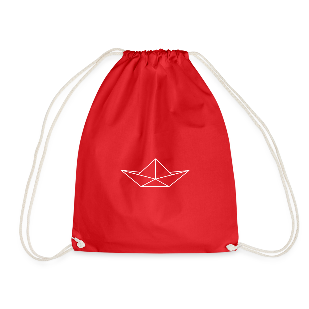 Turnbeutel - Origami Boot (weiss) - Rot