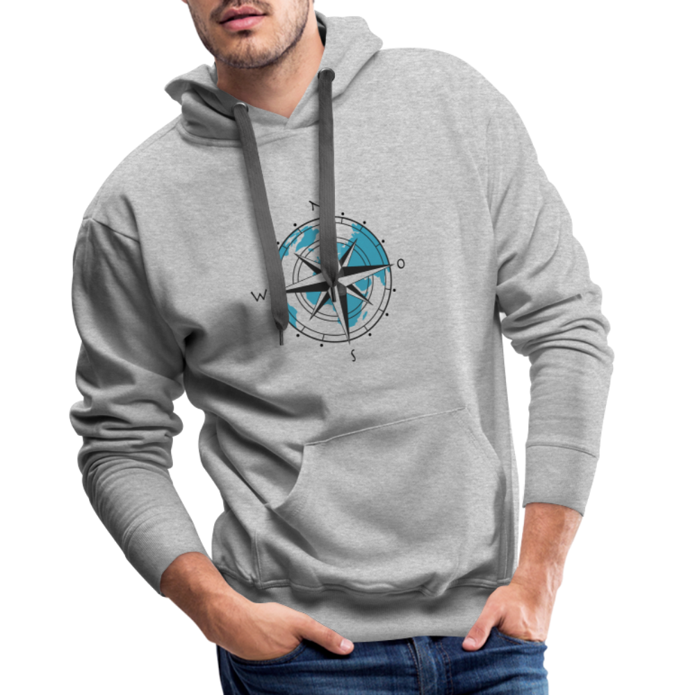 Männer Premium Hoodie - Kompass - Grau meliert