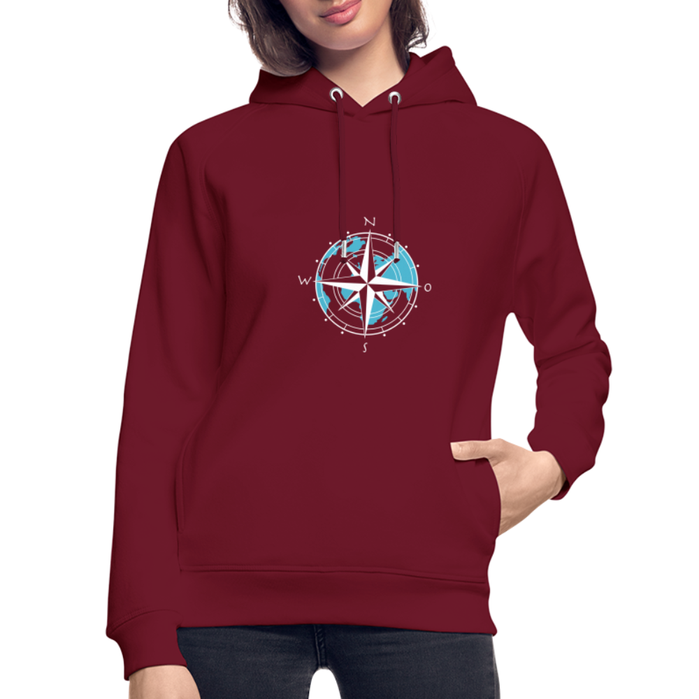 Unisex Bio-Hoodie - Kompass (weiss) - Burgunderrot