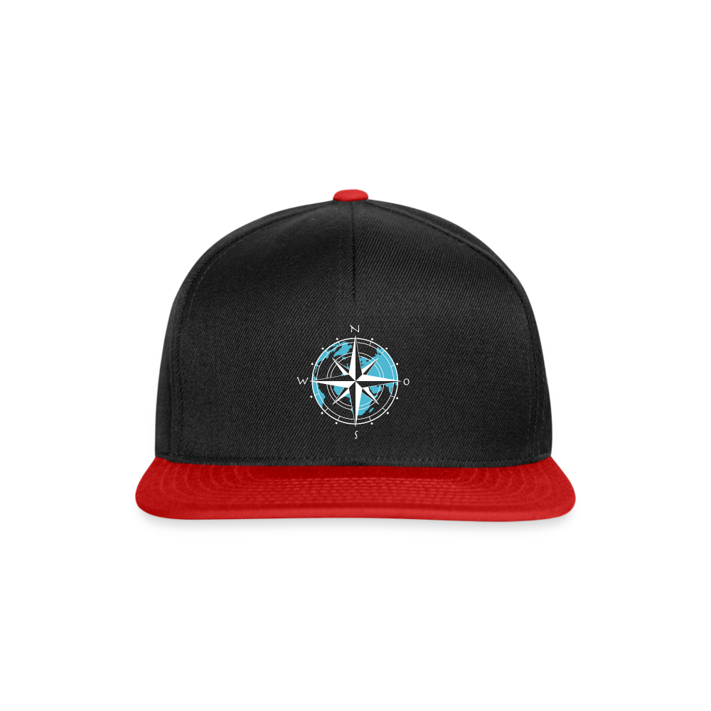 Snapback Cap - Kompass (weiss) - Schwarz/Rot