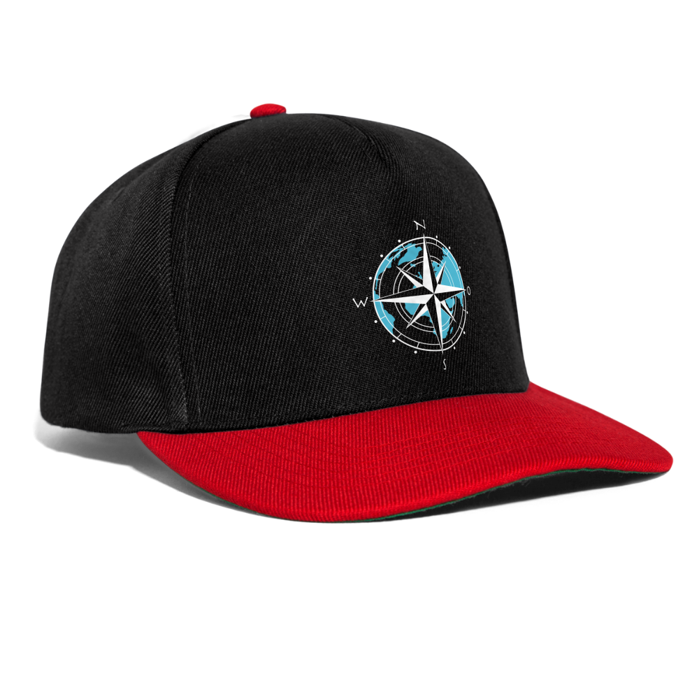 Snapback Cap - Kompass (weiss) - Schwarz/Rot