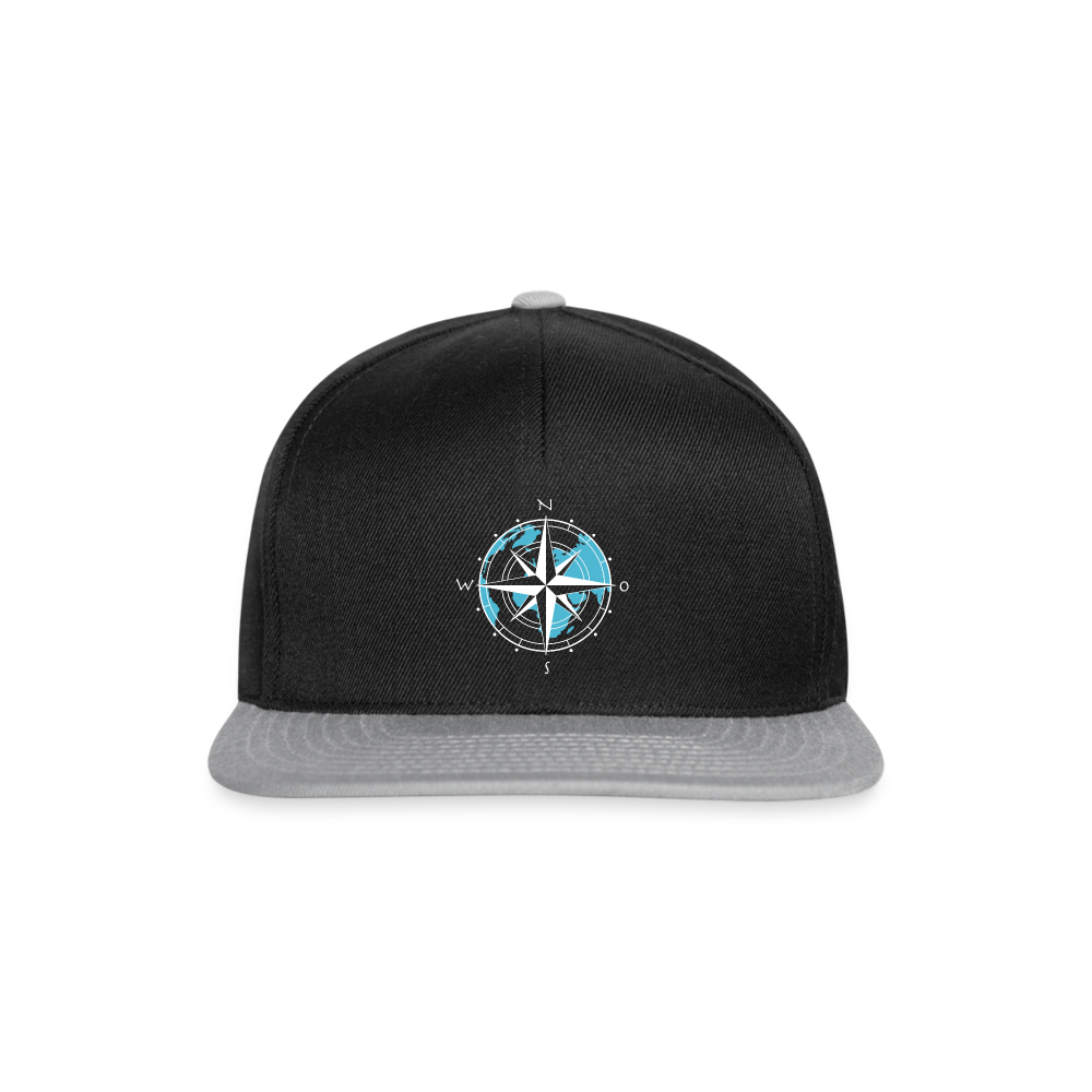Snapback Cap - Kompass (weiss) - Schwarz/Grau