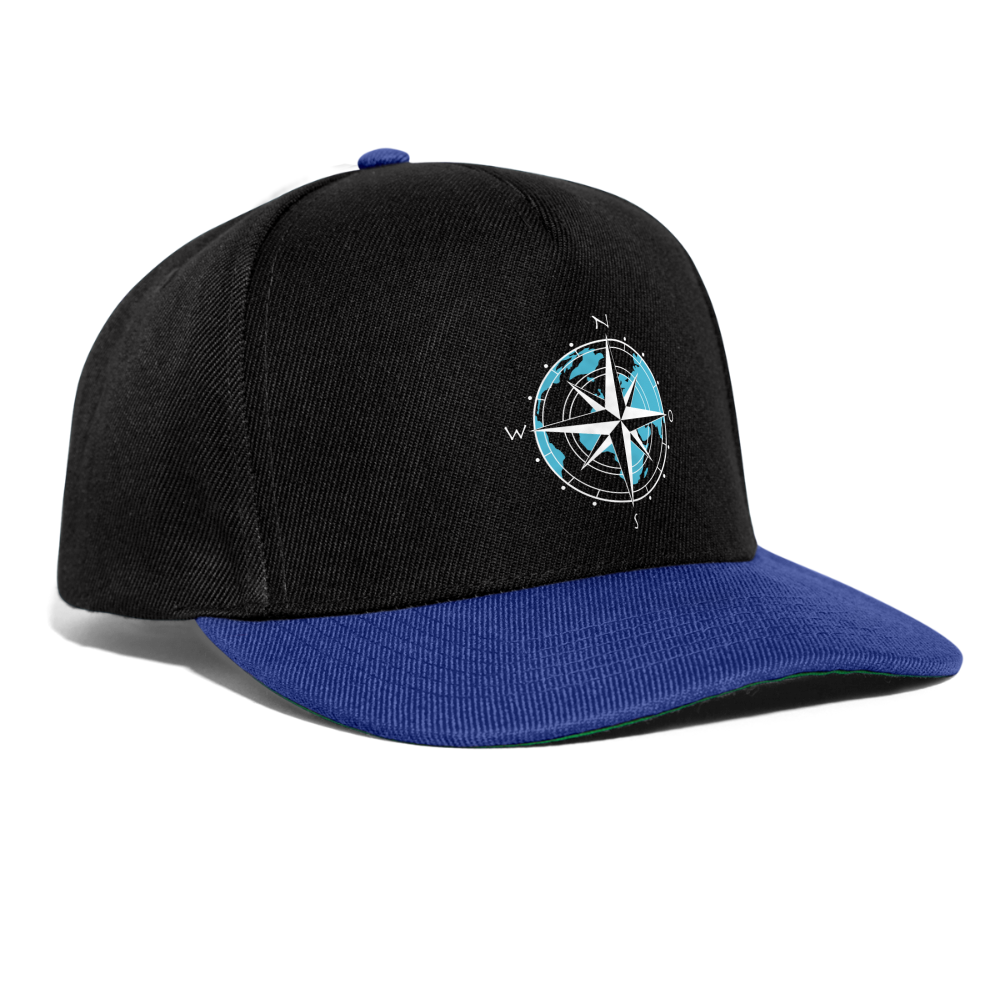 Snapback Cap - Kompass (weiss) - Schwarz/Königsblau