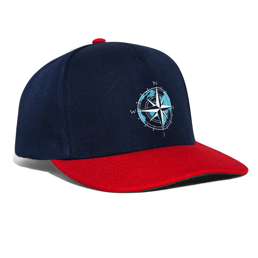 Snapback Cap - Kompass (weiss) - Navy/Rot
