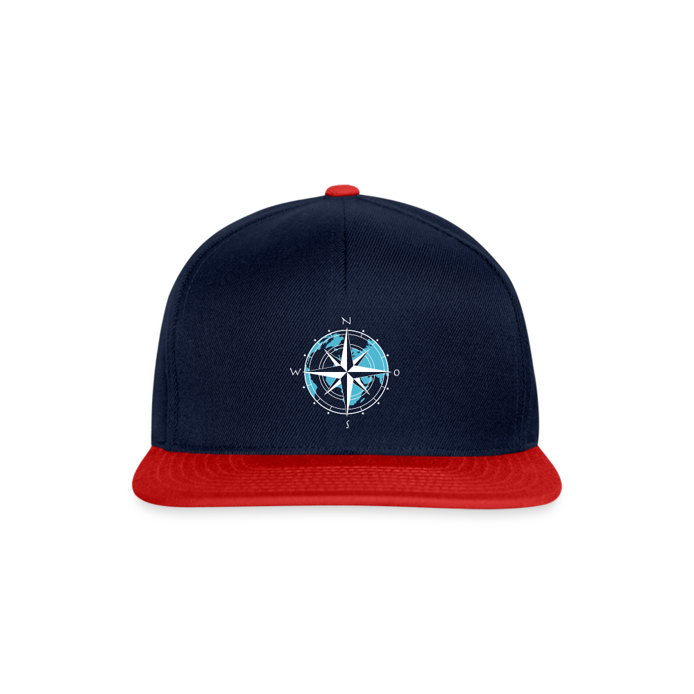 Snapback Cap - Kompass (weiss) - Navy/Rot