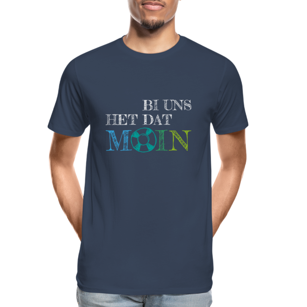 Männer Premium Bio T-Shirt - Bi uns het dat Moin (weiss) - Navy