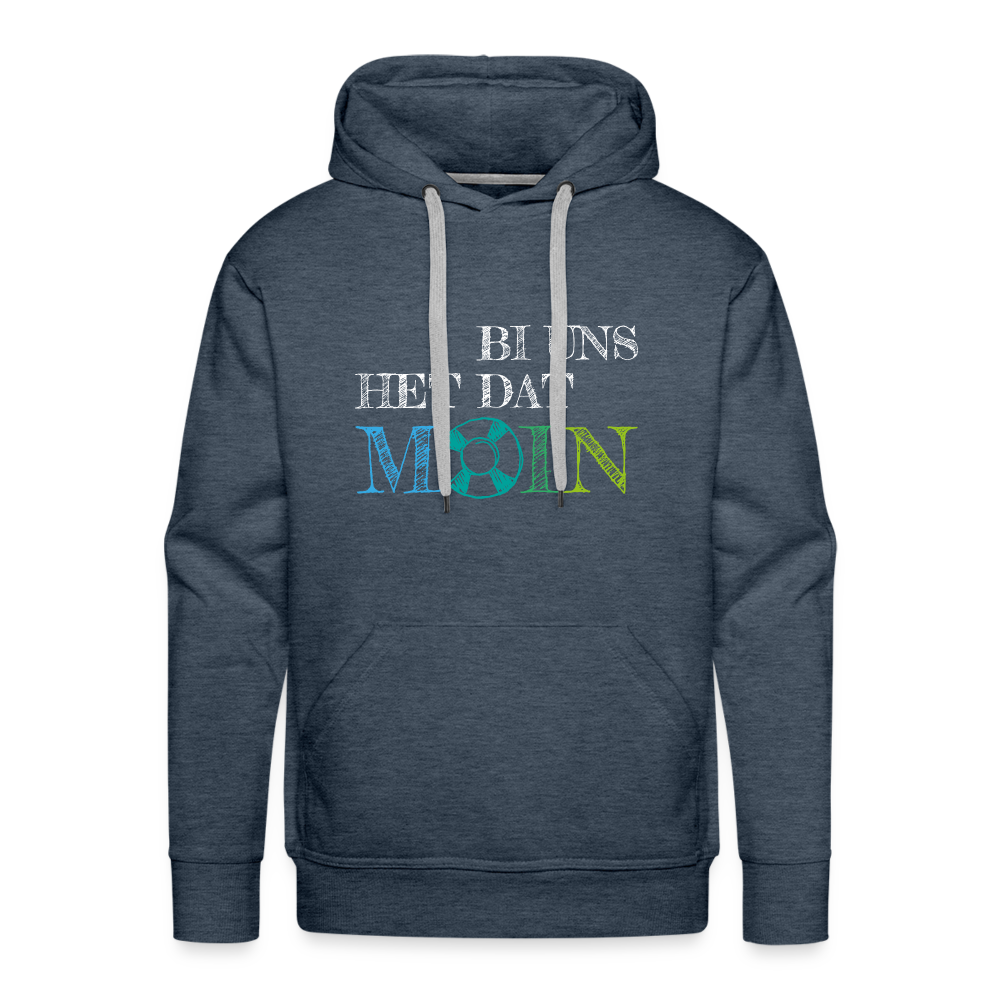 Männer Premium Hoodie- Bi uns het dat Moin (weiss) - Jeansblau