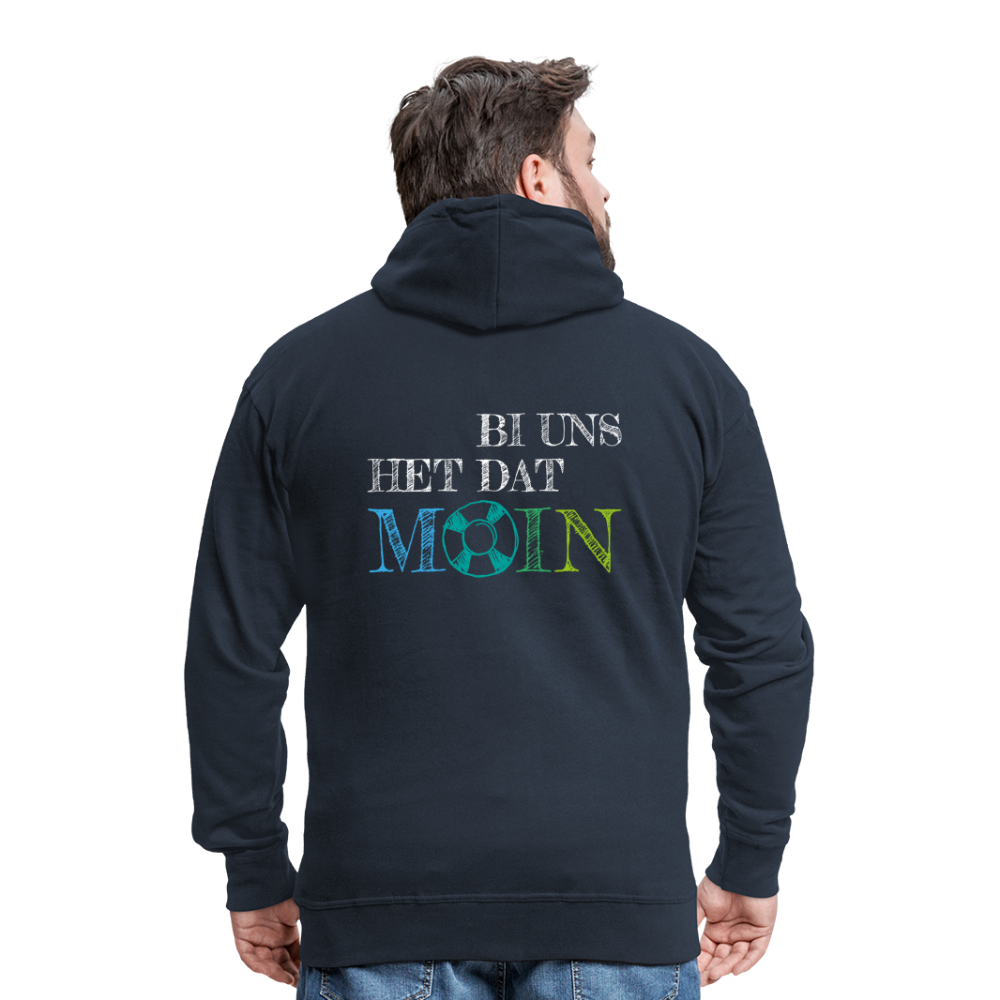Männer Premium Kapuzenjacke - Bi uns het dat Moin (weiss) - Navy