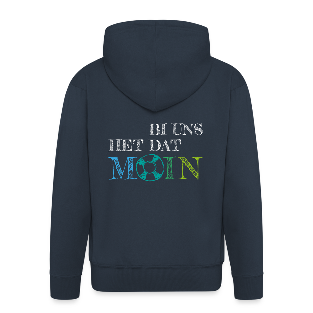 Männer Premium Kapuzenjacke - Bi uns het dat Moin (weiss) - Navy
