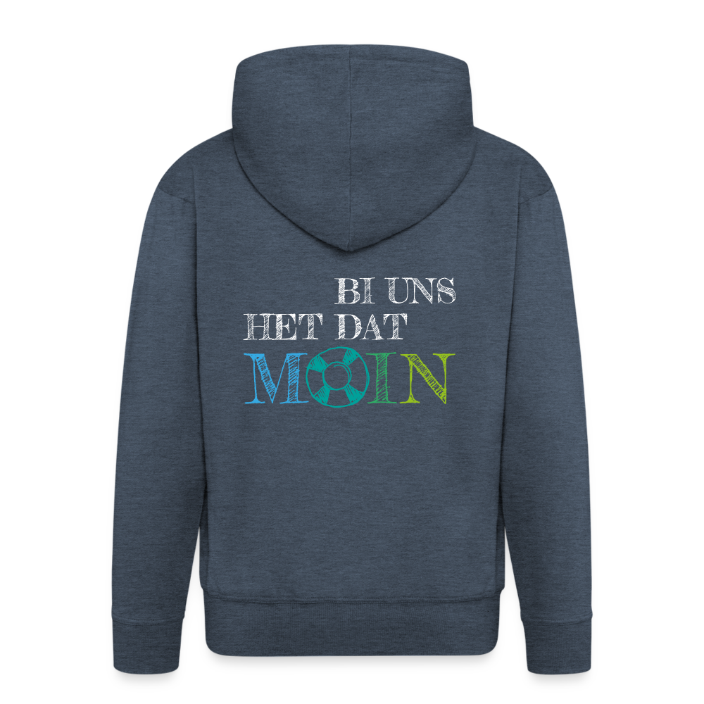Männer Premium Kapuzenjacke - Bi uns het dat Moin (weiss) - Jeansblau