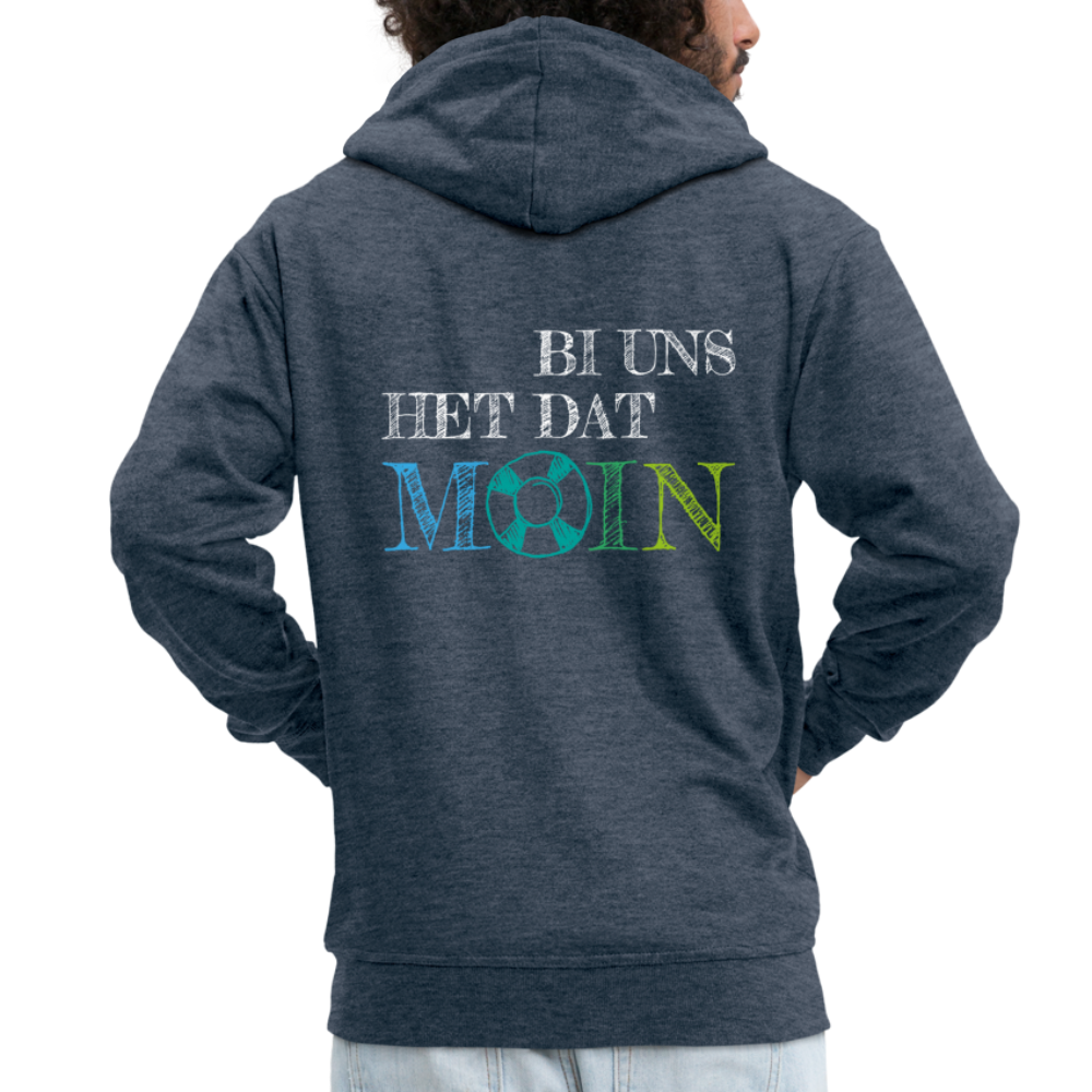 Männer Premium Kapuzenjacke - Bi uns het dat Moin (weiss) - Jeansblau