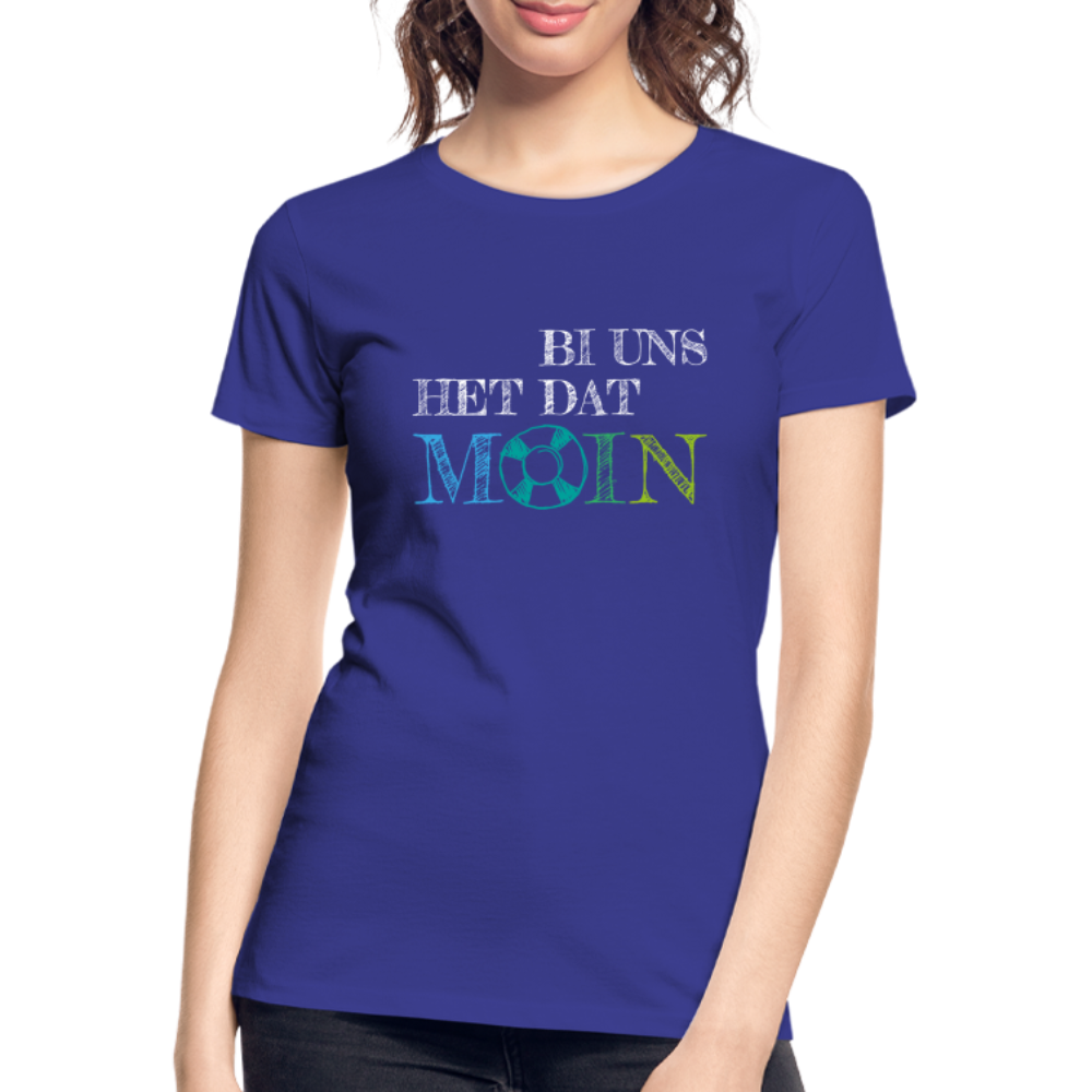 Frauen Premium Bio T-Shirt - Bi uns het dat Moin (weiss) - Königsblau