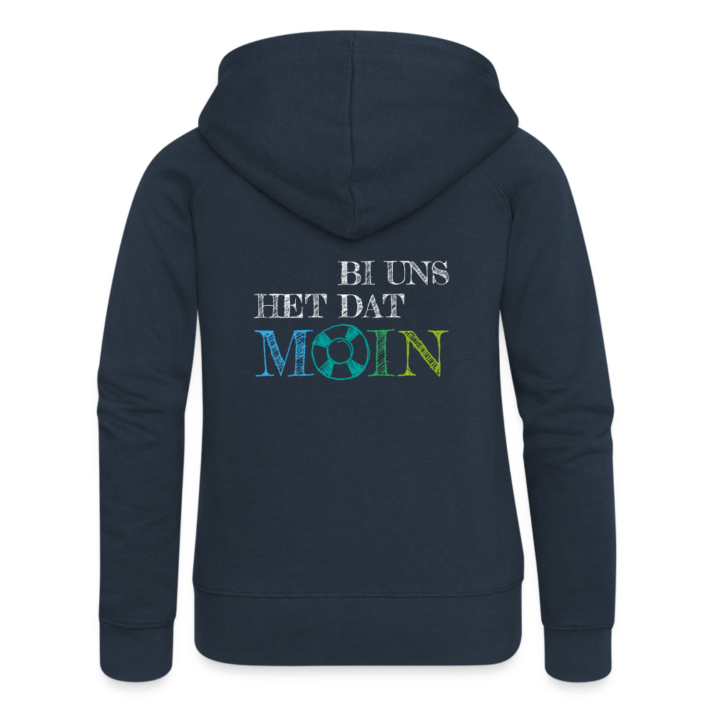 Frauen Premium Kapuzenjacke - Bi uns het dat Moin (weiss) - Navy