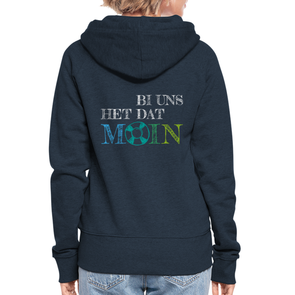 Frauen Premium Kapuzenjacke - Bi uns het dat Moin (weiss) - Navy