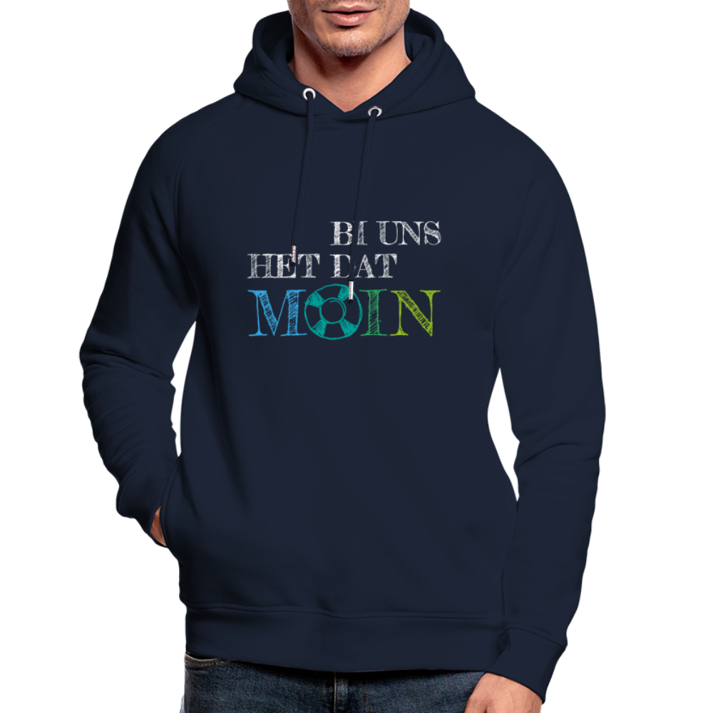 Unisex Bio-Hoodie - Bi uns het dat Moin (weiss) - Navy