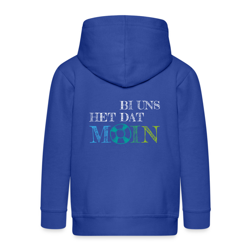 Kinder Premium Kapuzenjacke - Bi uns het dat Moin (weiss) - Royalblau