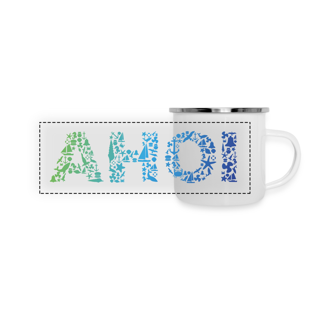 Panorama Emaille-Tasse - Ahoi doodles - weiß