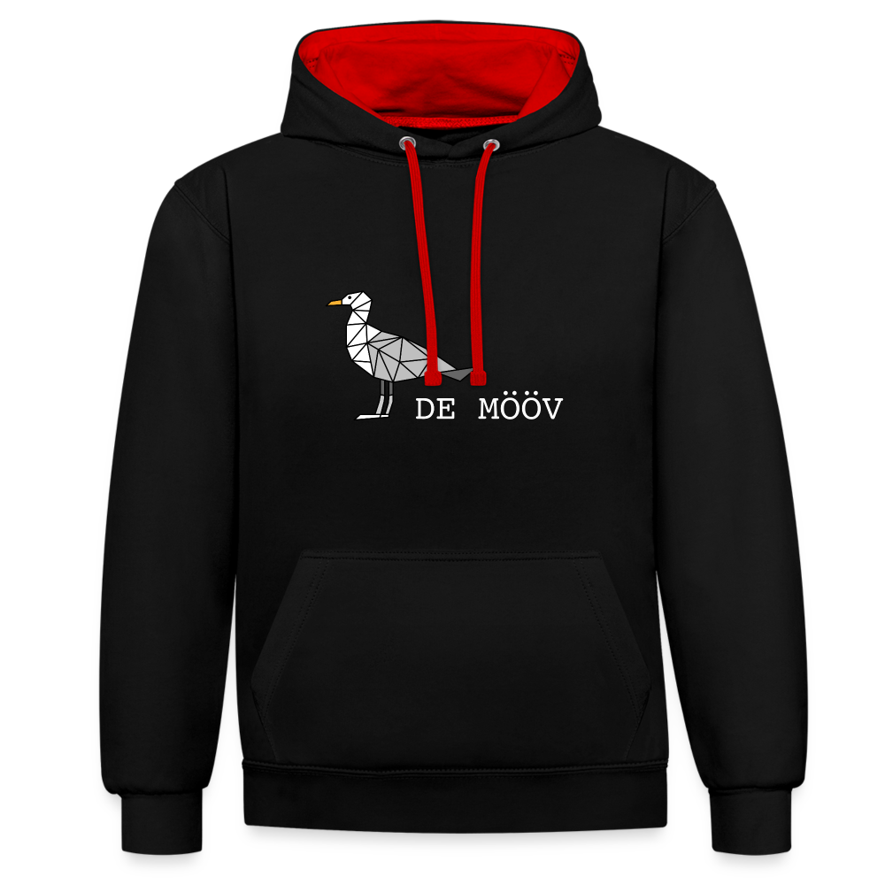 Unisex Kontrast-Hoodie - de Mööv (weiss) - Schwarz/Rot