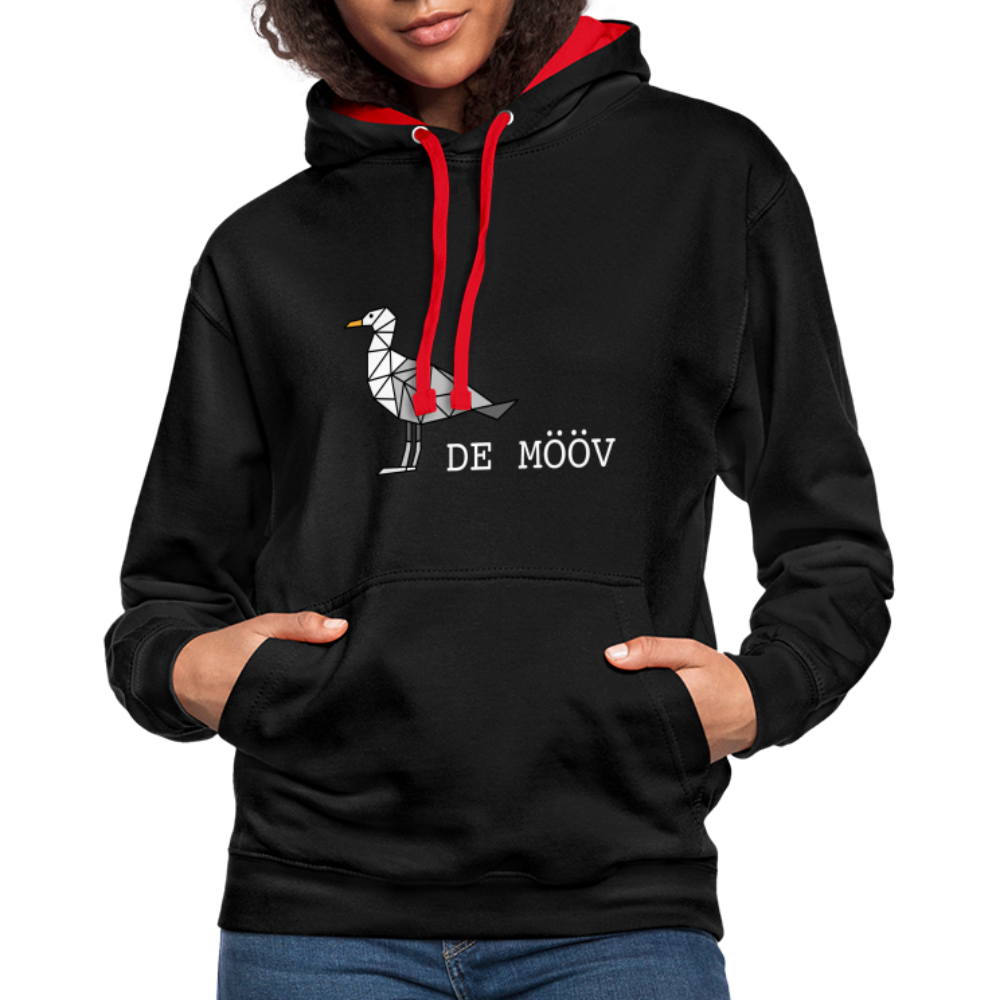 Unisex Kontrast-Hoodie - de Mööv (weiss) - Schwarz/Rot
