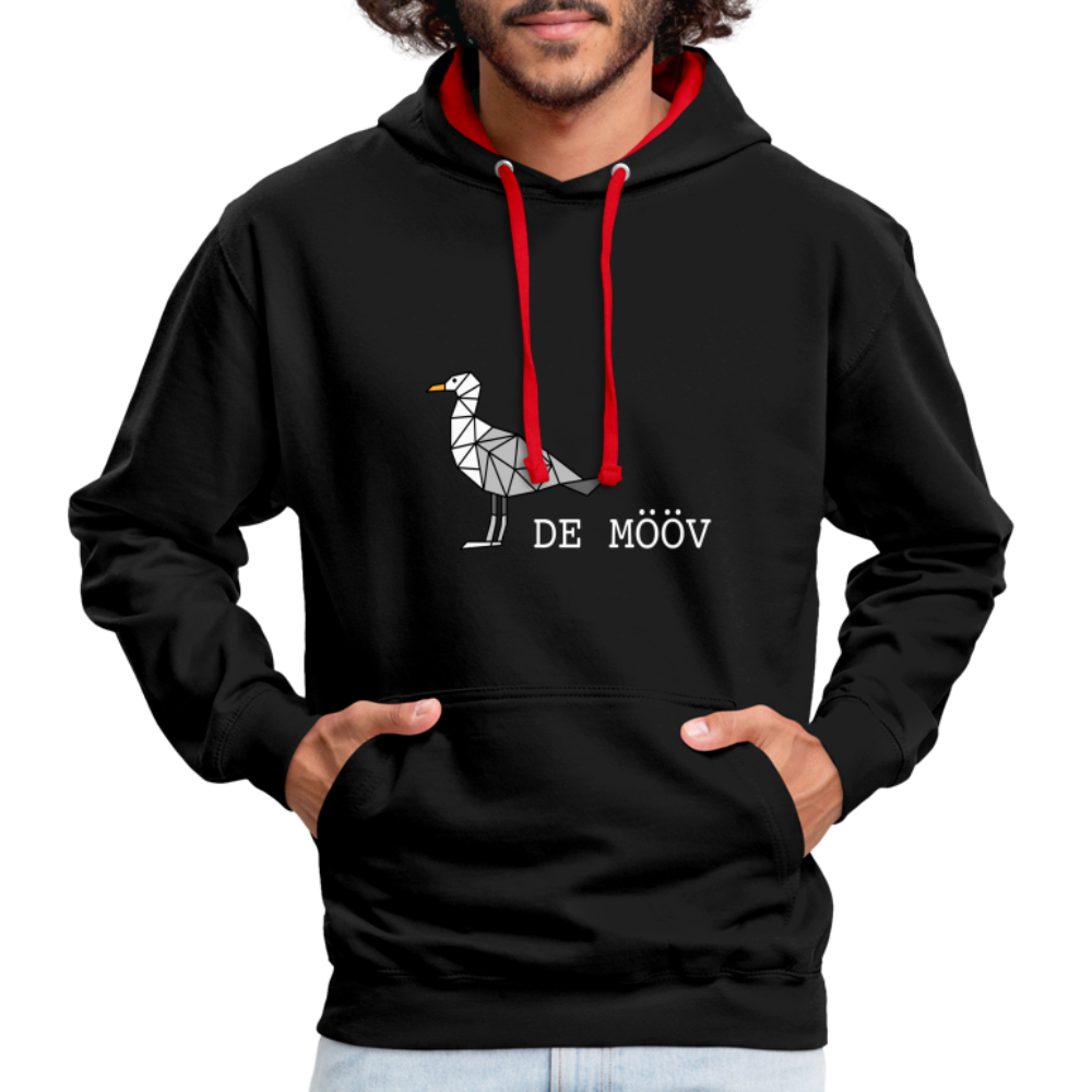 Unisex Kontrast-Hoodie - de Mööv (weiss) - Schwarz/Rot