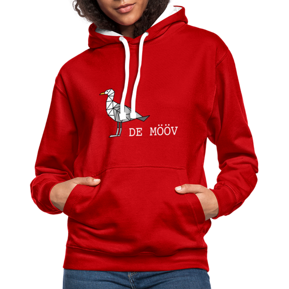 Unisex Kontrast-Hoodie - de Mööv (weiss) - Rot/Weiß