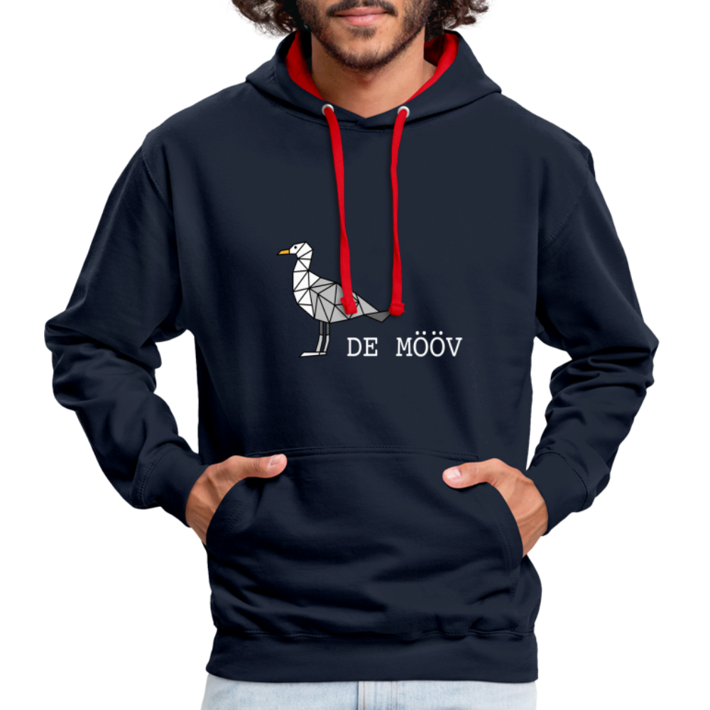Unisex Kontrast-Hoodie - de Mööv (weiss) - Navy/Rot