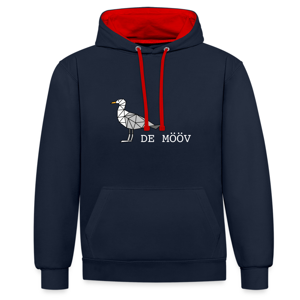 Unisex Kontrast-Hoodie - de Mööv (weiss) - Navy/Rot