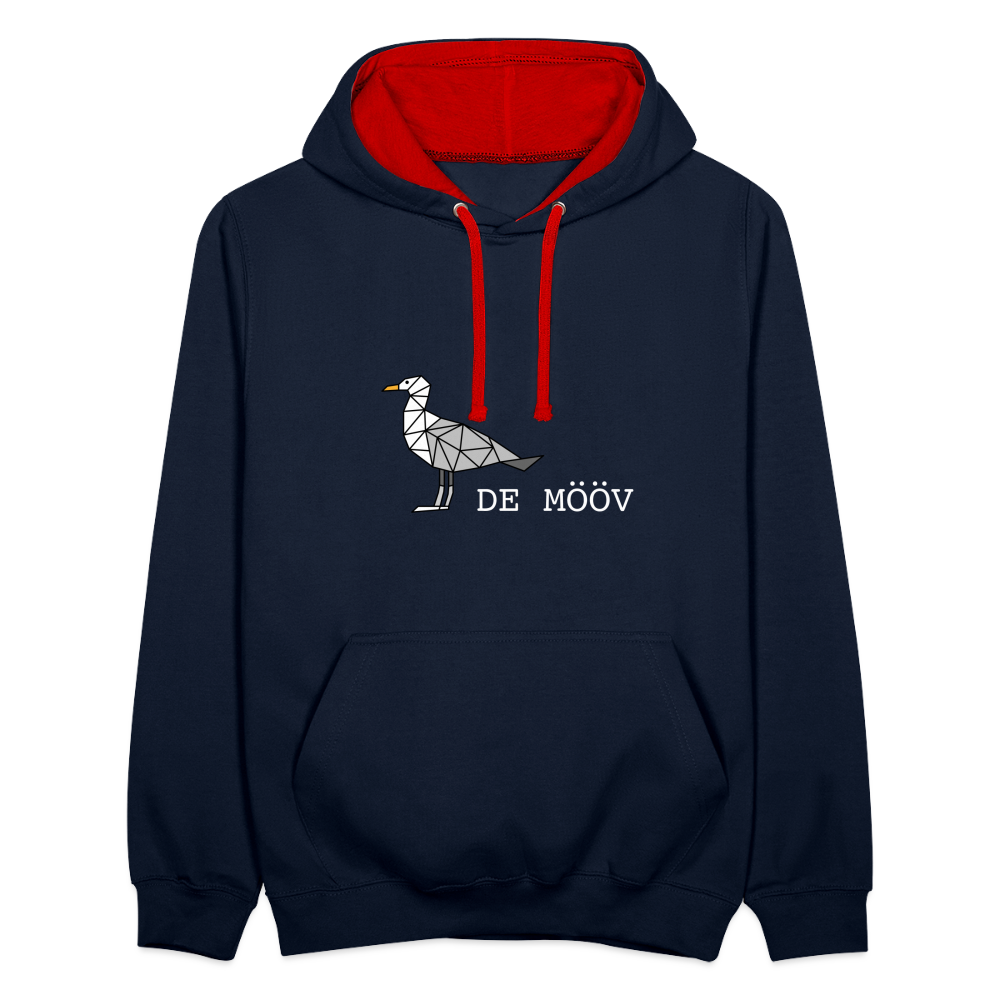 Unisex Kontrast-Hoodie - de Mööv (weiss) - Navy/Rot