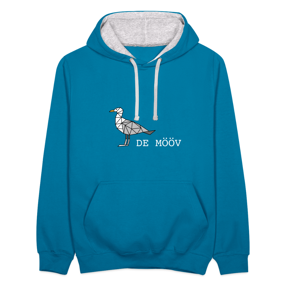 Unisex Kontrast-Hoodie - de Mööv (weiss) - Pfauenblau/Grau meliert
