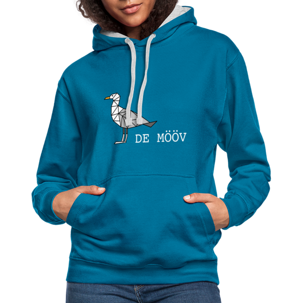 Unisex Kontrast-Hoodie - de Mööv (weiss) - Pfauenblau/Grau meliert