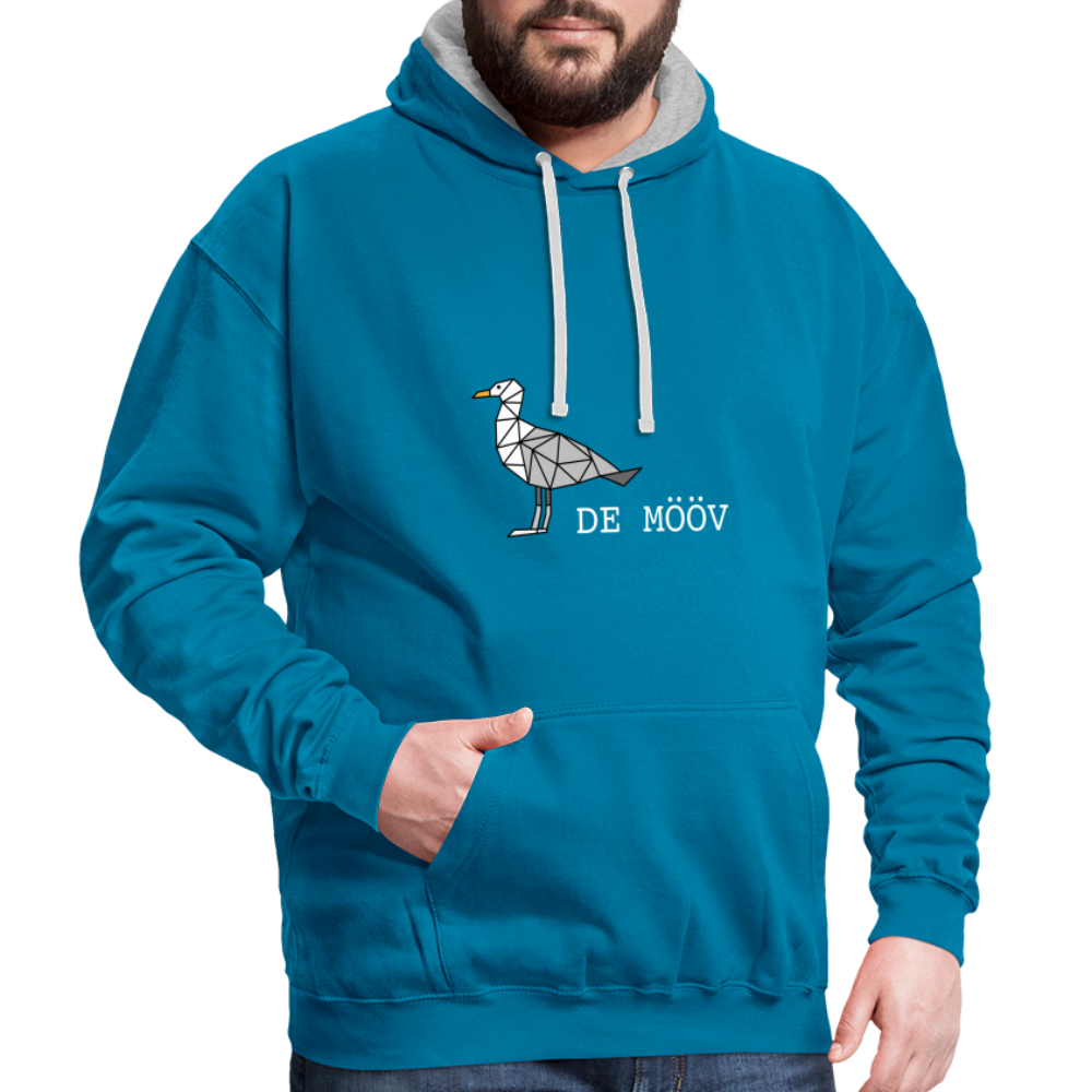 Unisex Kontrast-Hoodie - de Mööv (weiss) - Pfauenblau/Grau meliert