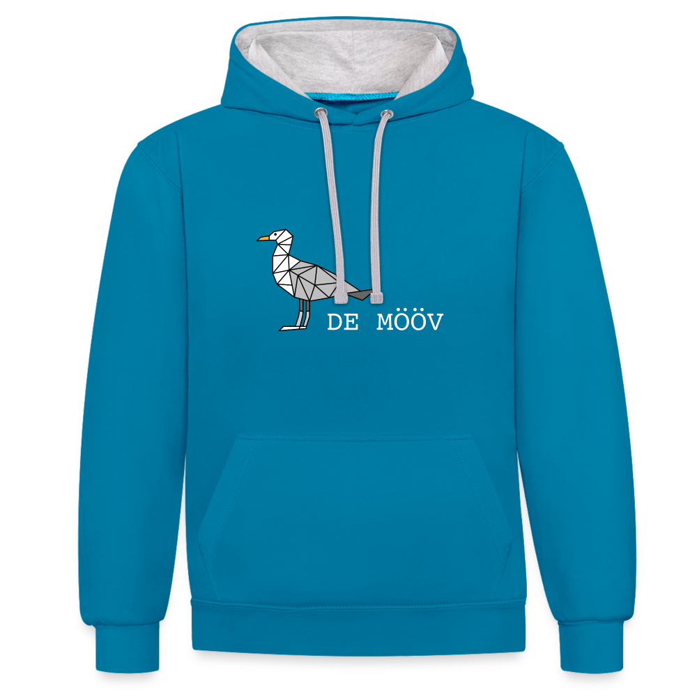 Unisex Kontrast-Hoodie - de Mööv (weiss) - Pfauenblau/Grau meliert