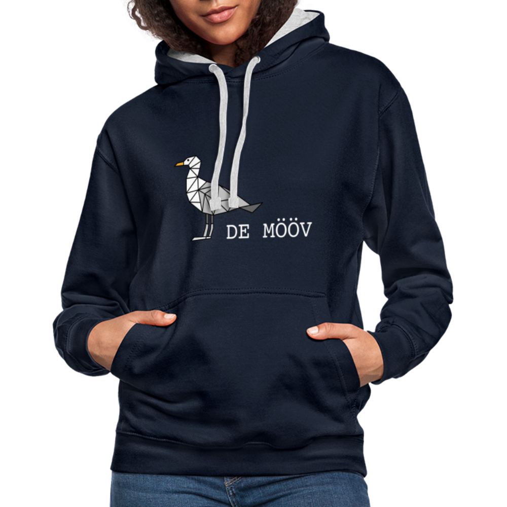 Unisex Kontrast-Hoodie - de Mööv (weiss) - Navy/Grau meliert