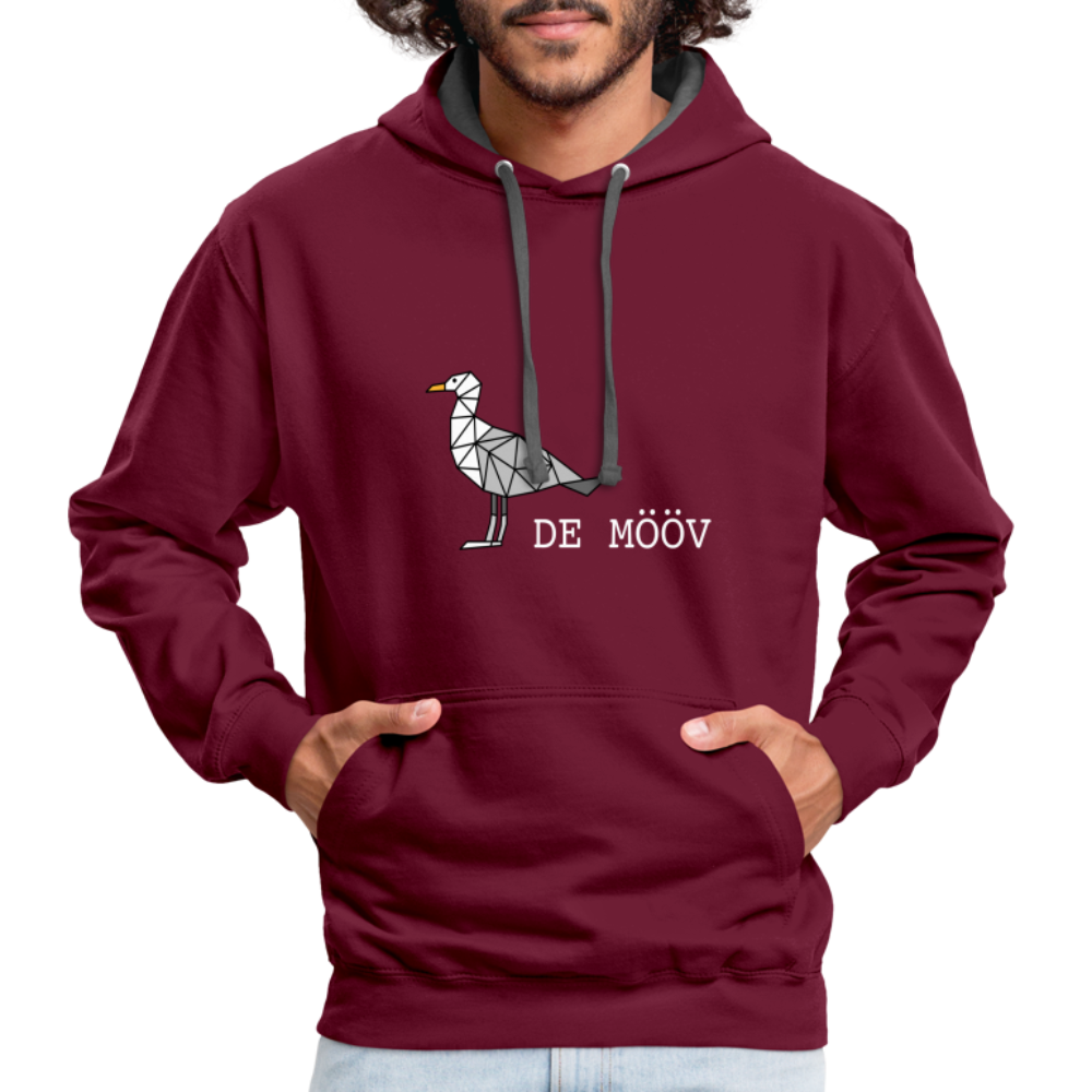 Unisex Kontrast-Hoodie - de Mööv (weiss) - Weinrot/Anthrazit